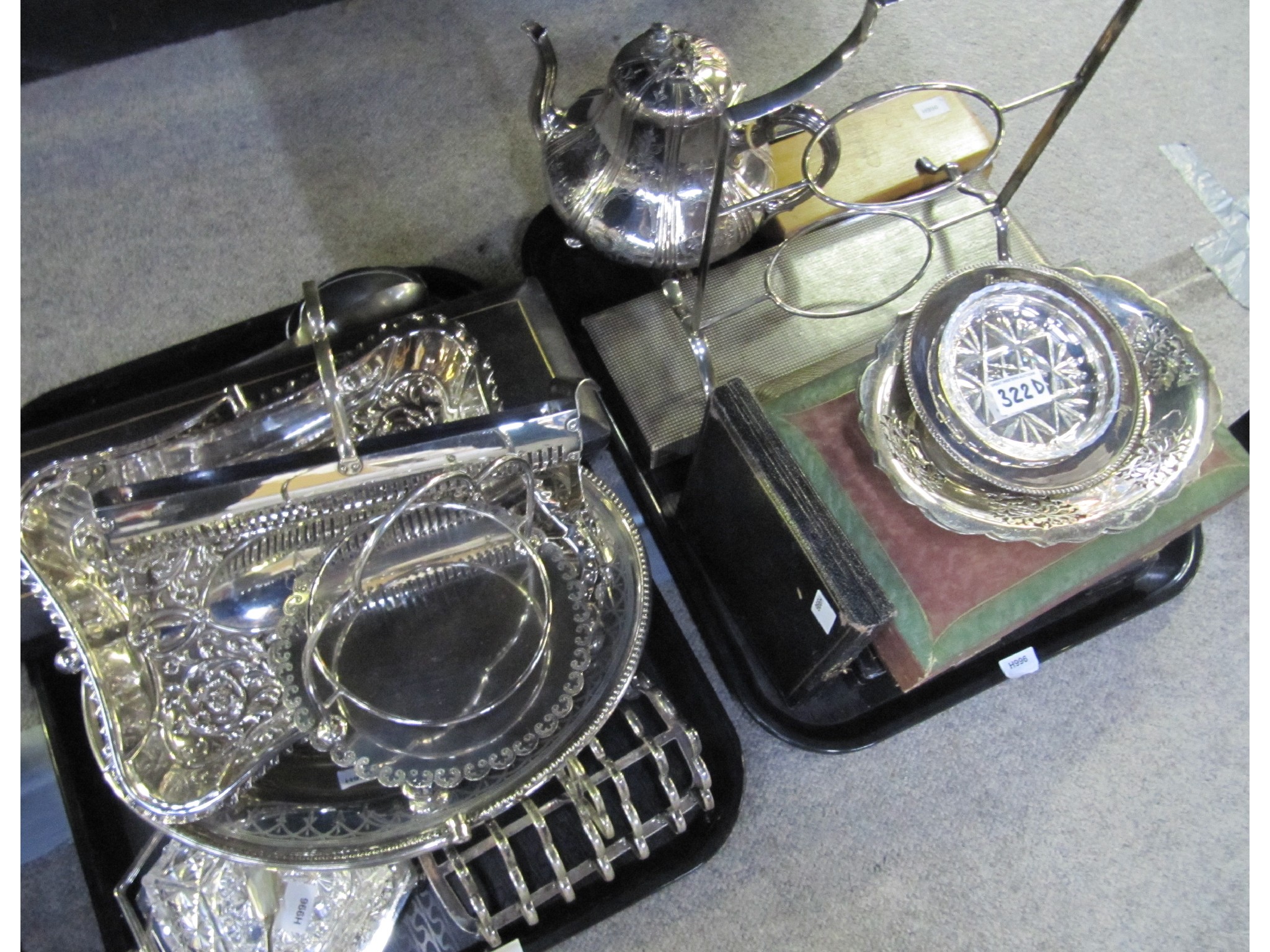 Appraisal: A lot comprising two trays of EP items - teapot