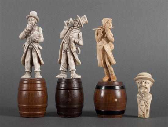 Appraisal: Three Continental carved ivory figures and a similar carved ivory