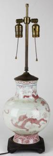 Appraisal: th c Chinese red five-toed dragon decorated vase lamp with