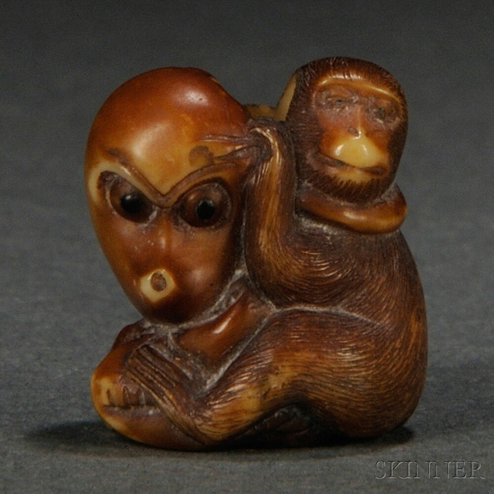 Appraisal: Ivory Ojime Bead of a Monkey Japan th century seated