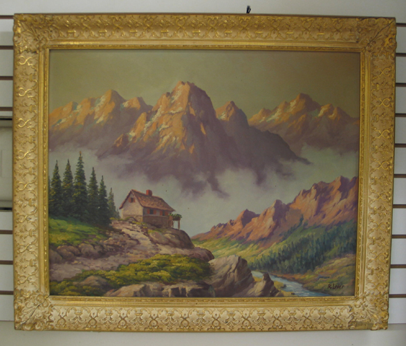 Appraisal: R LESTER American th century Oil on canvas Mountain landscape