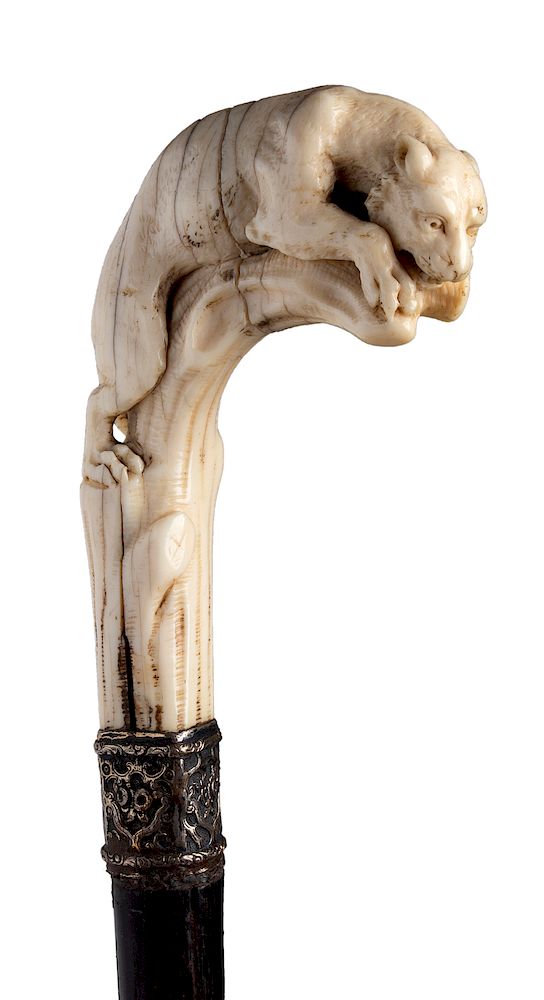 Appraisal: Antique ivory mounted walking stick cane - England early th