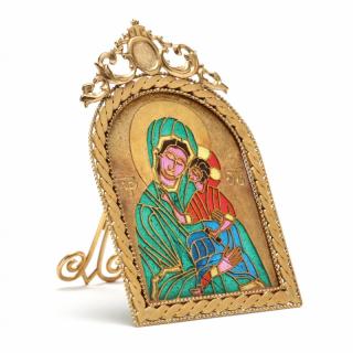 Appraisal: Russian Gold and Plique a Jour Icon arched panel featuring