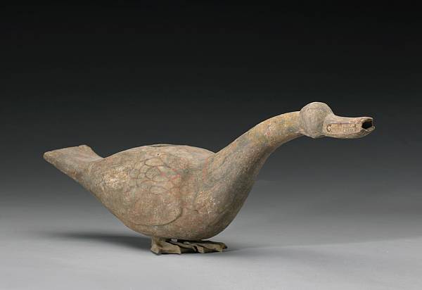 Appraisal: A rare painted pottery model of a goose Han Dynasty