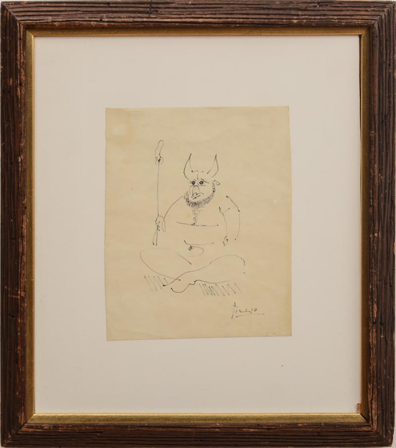 Appraisal: ATTRIBUTED TO PABLO PICASSO - SEATED DEVIL Ink on wove