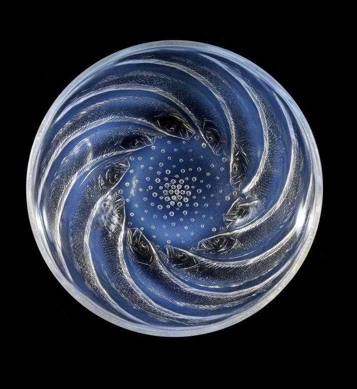 Appraisal: POISSONS' A LALIQUE OPALESCENT GLASS BOWL cm diam moulded semi-circular