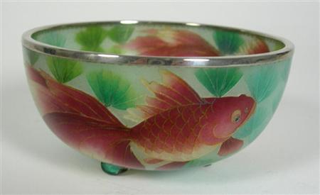 Appraisal: JAPANESE PLIQUE-A-JOUR ENAMEL BOWL TH CENTURY with white metal mounts