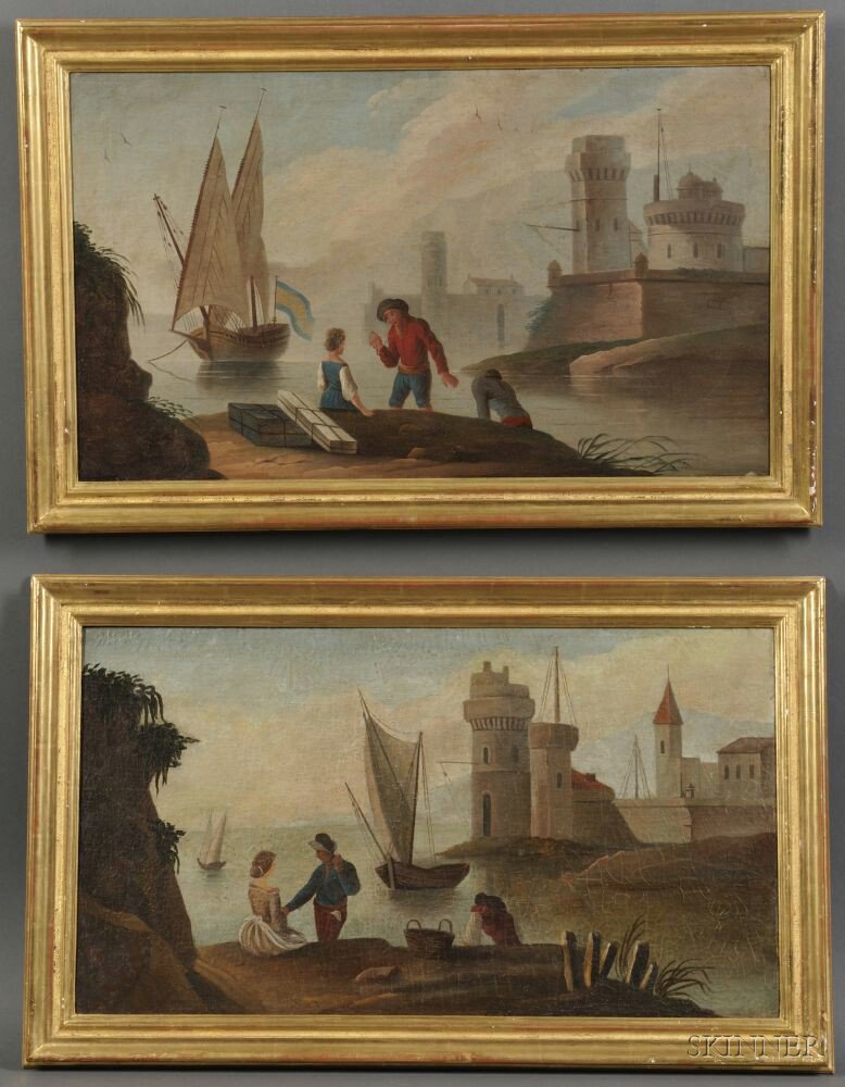 Appraisal: Continental School th Century Two Works Depicting Travelers in Coastal