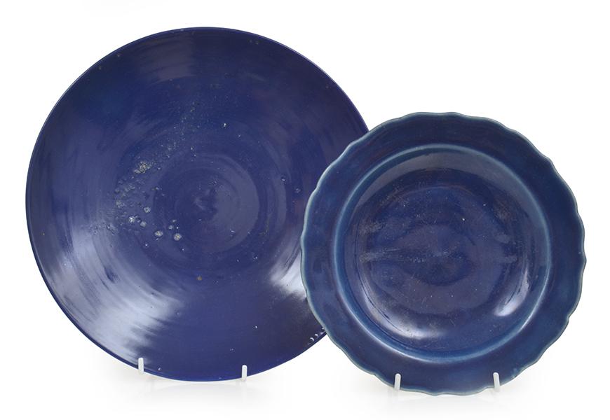 Appraisal: A CHINESE COBALT BLUE GLAZED CHARGER TOGETHER WITH A SCALLOP