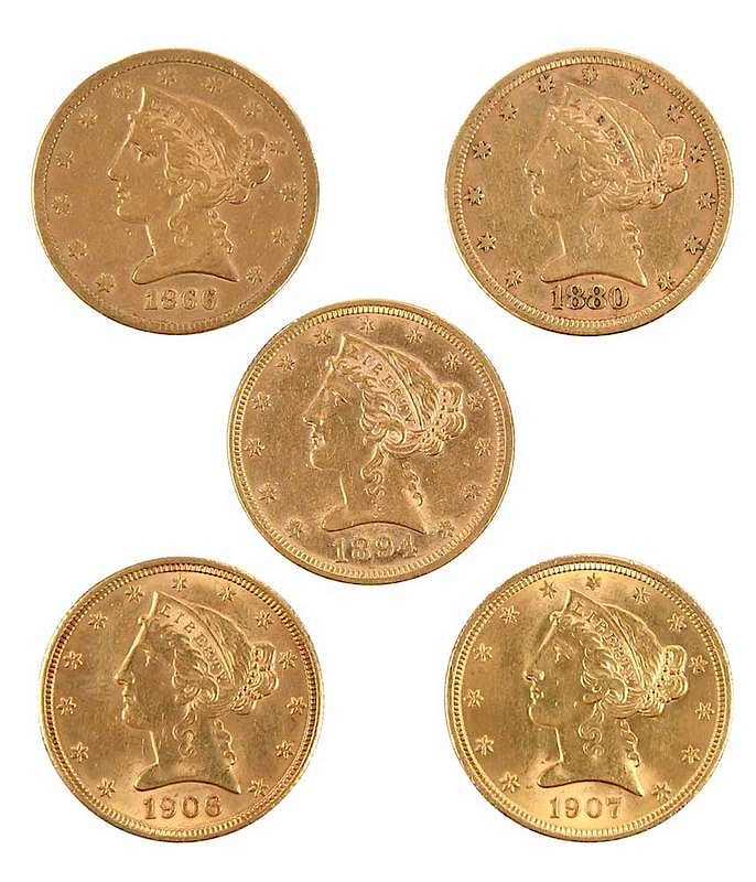 Appraisal: Group of Twenty Five Dollar Gold Coins Liberty head dates