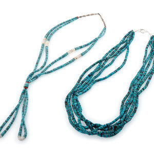 Appraisal: Pueblo Multi-Strand Rolled Turquoise Necklaces second half th century lot