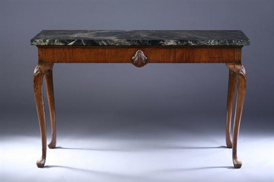 Appraisal: GEORGIAN CARVED WALNUT MARBLE-TOP RECTANGULAR CONSOLE TABLE mid- th century