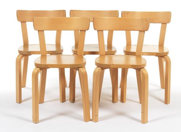 Appraisal: Five Alvar Aalto Model Side Chairs x x each Originally