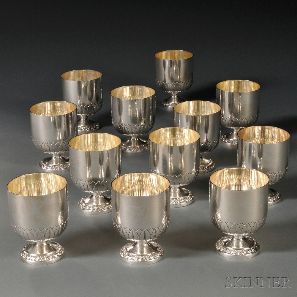 Appraisal: Twelve Sterling Silver Goblets each with a gold-washed bowl with