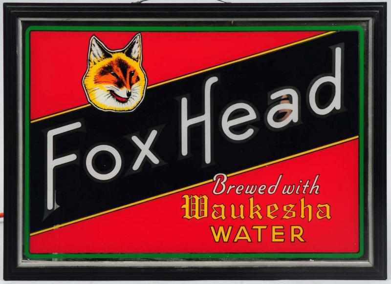 Appraisal: Fox Head Beer Reverse Glass Light-Up Sign Manufactured by the