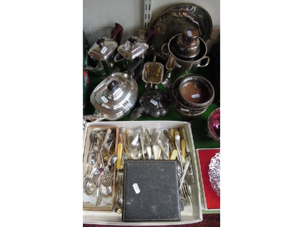 Appraisal: A quantity of plated wares including cocktail shaker bottle coaster