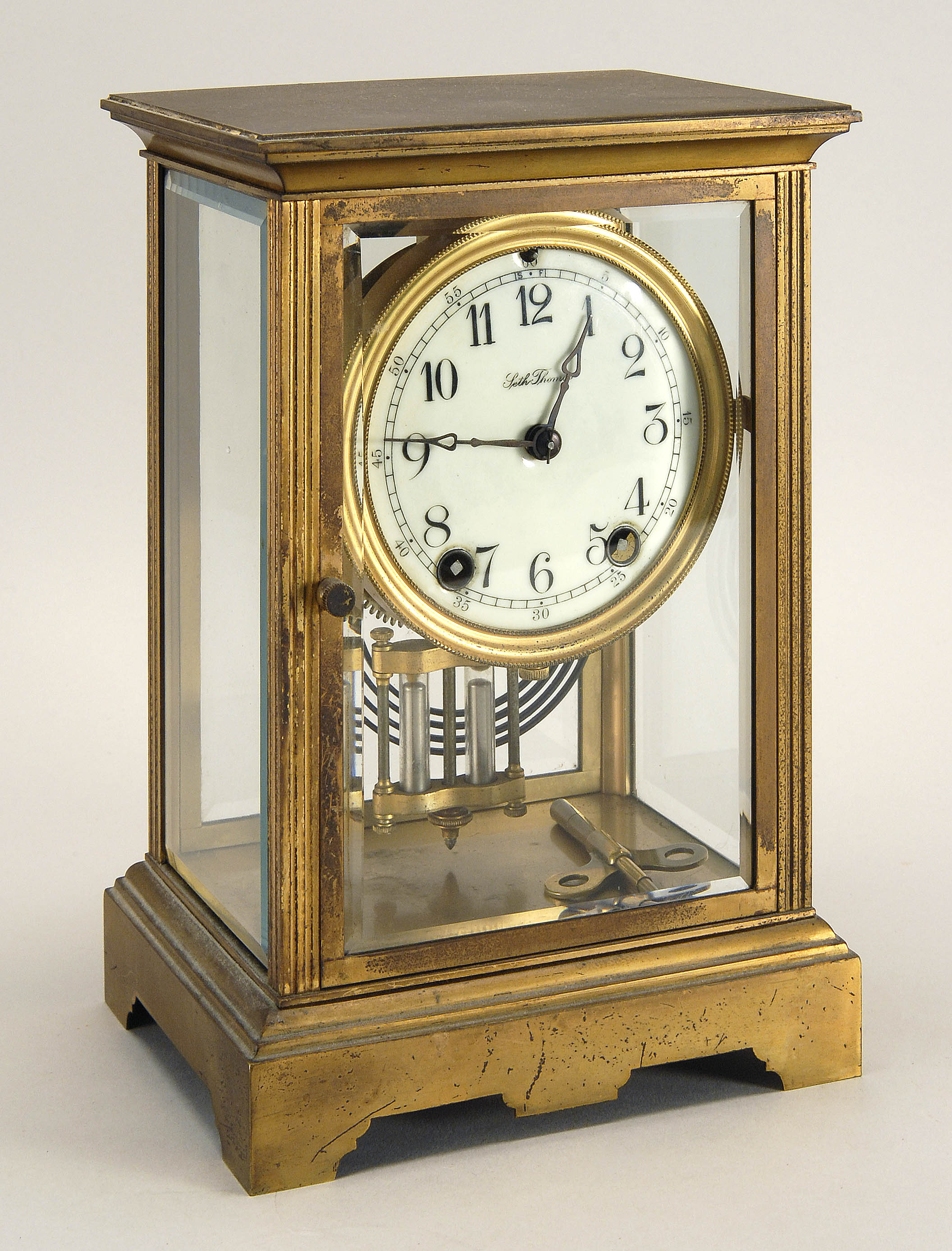 Appraisal: SETH THOMAS BRASS-CASED SHELF CLOCK Early th CenturyHeight Width Depth