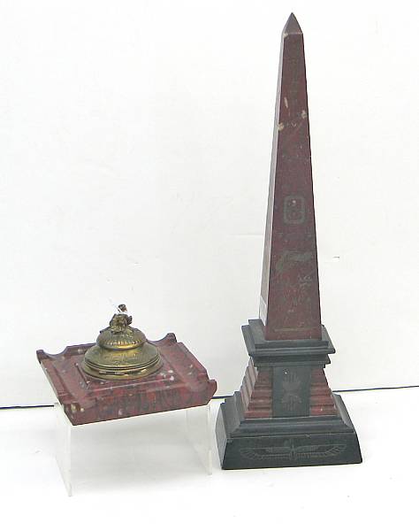 Appraisal: A Continental rouge griotte and slate obelisk and a gilt