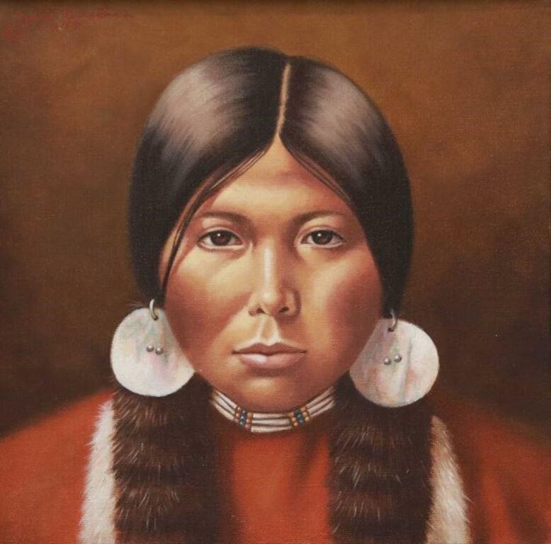 Appraisal: Framed oil on canvas board painting Portrait of a Native