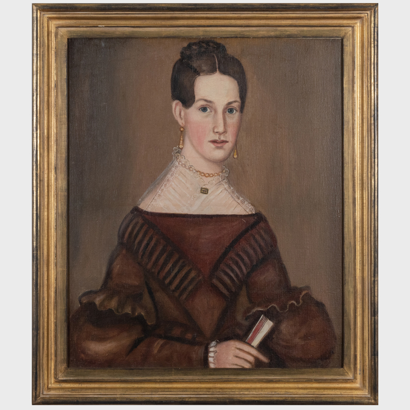 Appraisal: American School Portrait of a Young Woman in a Brown