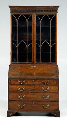 Appraisal: Chippendale mahogany desk bookcase upper case with Gothic glazed doors