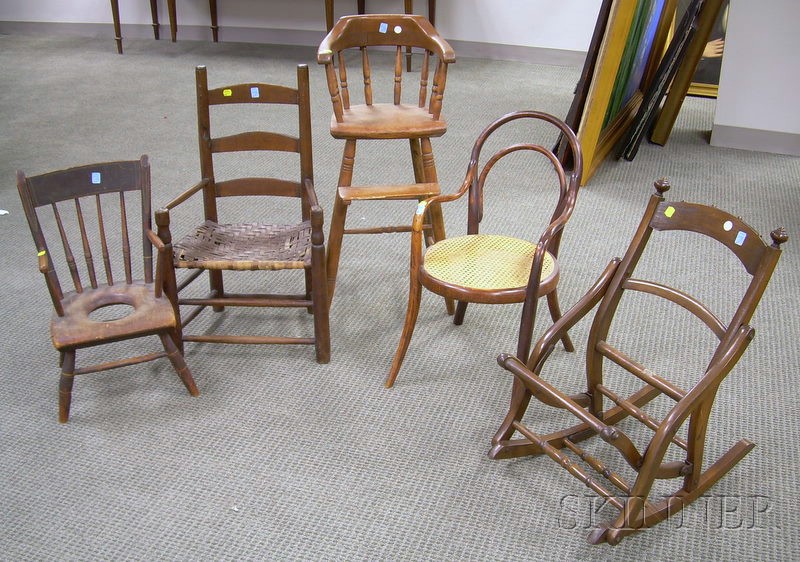 Appraisal: Five Assorted th Century Children's Chairs a Windsor grained and