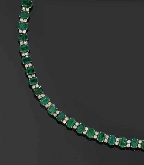 Appraisal: EMERALD AND BRILLIANT-CUT DIAMOND NECKLACE Yellow gold Classic Rivi re