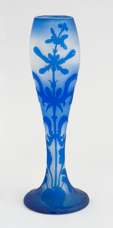 Appraisal: GALL CAMEO GLASS VASE Cut with blue foliate stems on