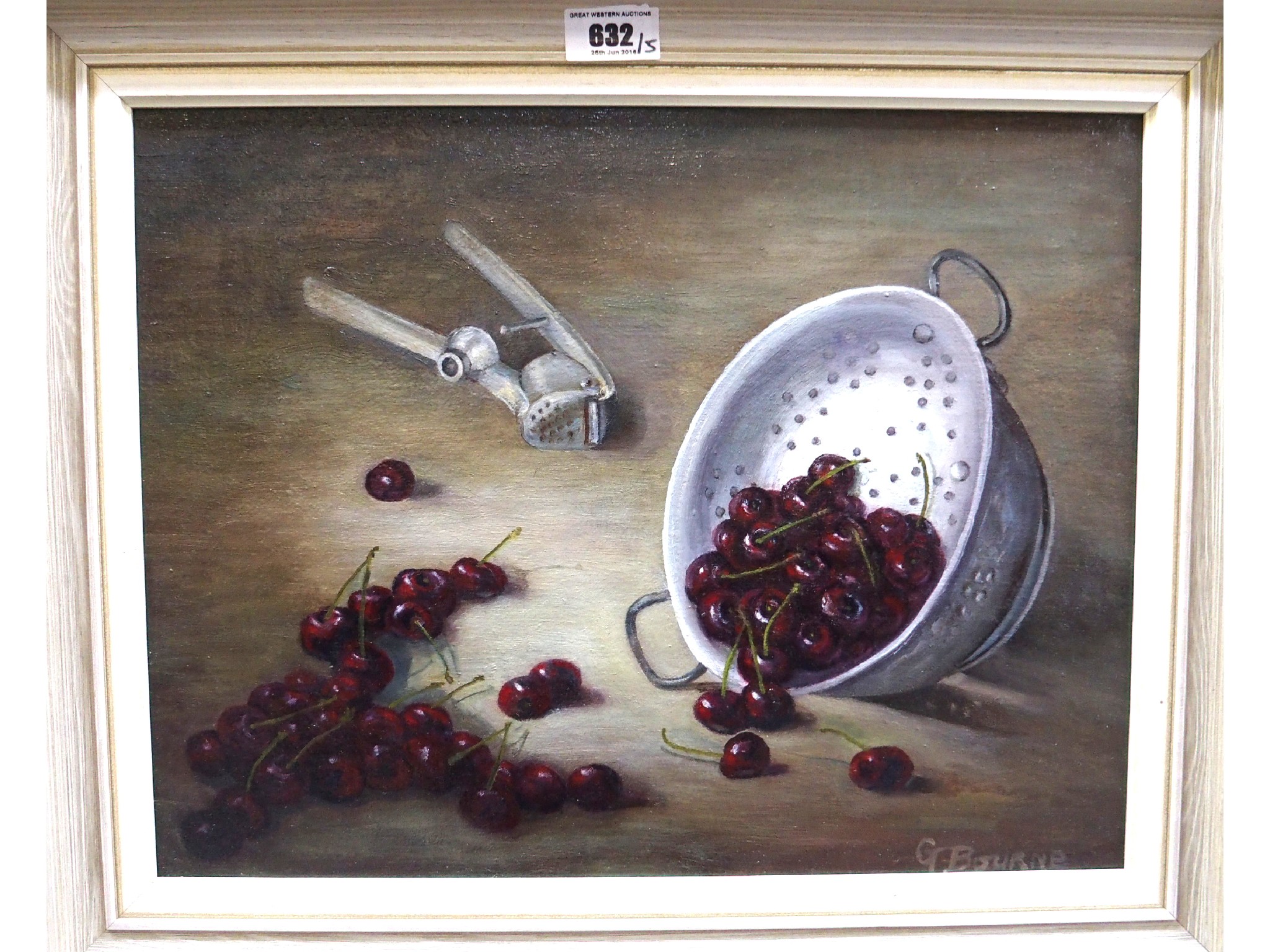 Appraisal: GEORGINA BOURNE Greek Black Morello Cherries signed oil on board