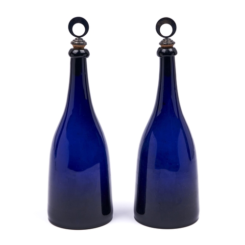 Appraisal: A pair of cobalt blue glass taper decanters early th