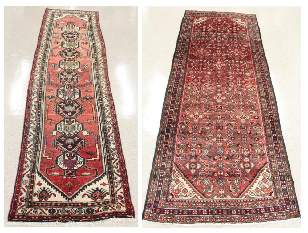 Appraisal: TWO HAND KNOTTED PERSIAN HALL RUGS ' X ' Hamadan