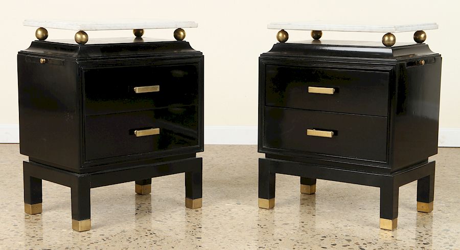 Appraisal: EBONIZED DRAWER BED STANDS MANNER OF JAMES MONT A pair