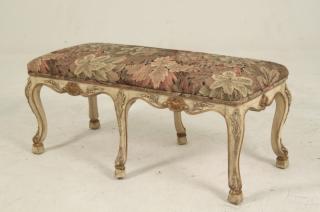 Appraisal: LOUIS XV STYLE POLYCHROME AND GOLD GILT CARVED WINDOW BENCH