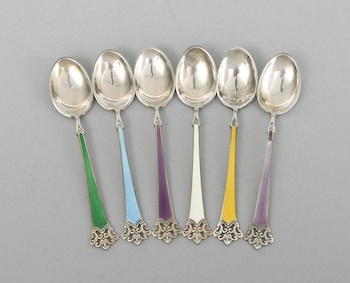 Appraisal: A Set of Six Sterling Silver and Enamel Demitasse Spoons