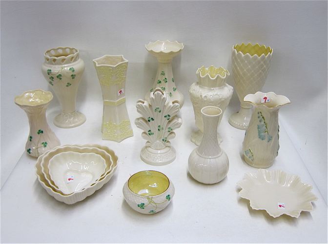 Appraisal: BELLEEK PORCELAINS fourteen pieces Fourth Mark - Toy Shamrock sugar