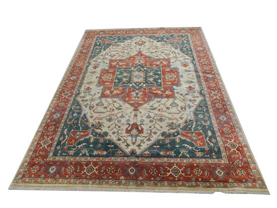 Appraisal: RUG Agra Serapi cream field terracotta border and medallion acents