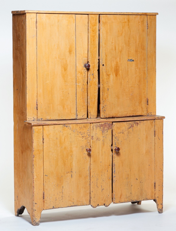 Appraisal: AMERICAN COUNTRY PAINTED STEPBACK CUPBOARD Mid th century pine Doors