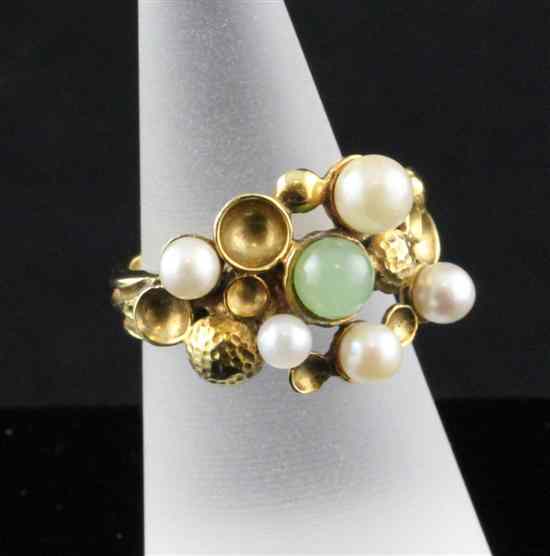 Appraisal: A Stuart Devlin ct gold cultured pearl and jade dress