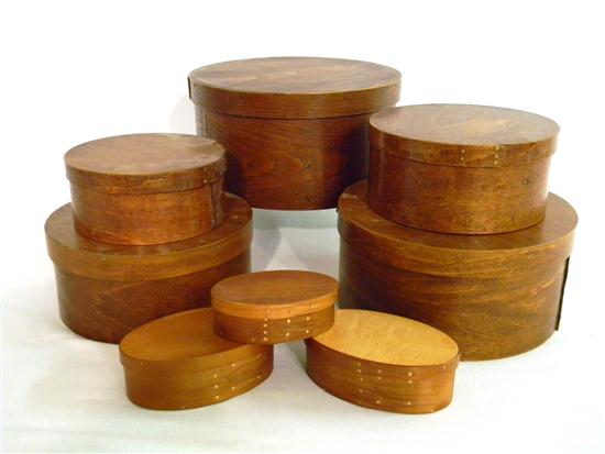 Appraisal: Five graduated wooden pantry boxes largest ranging in diameter from