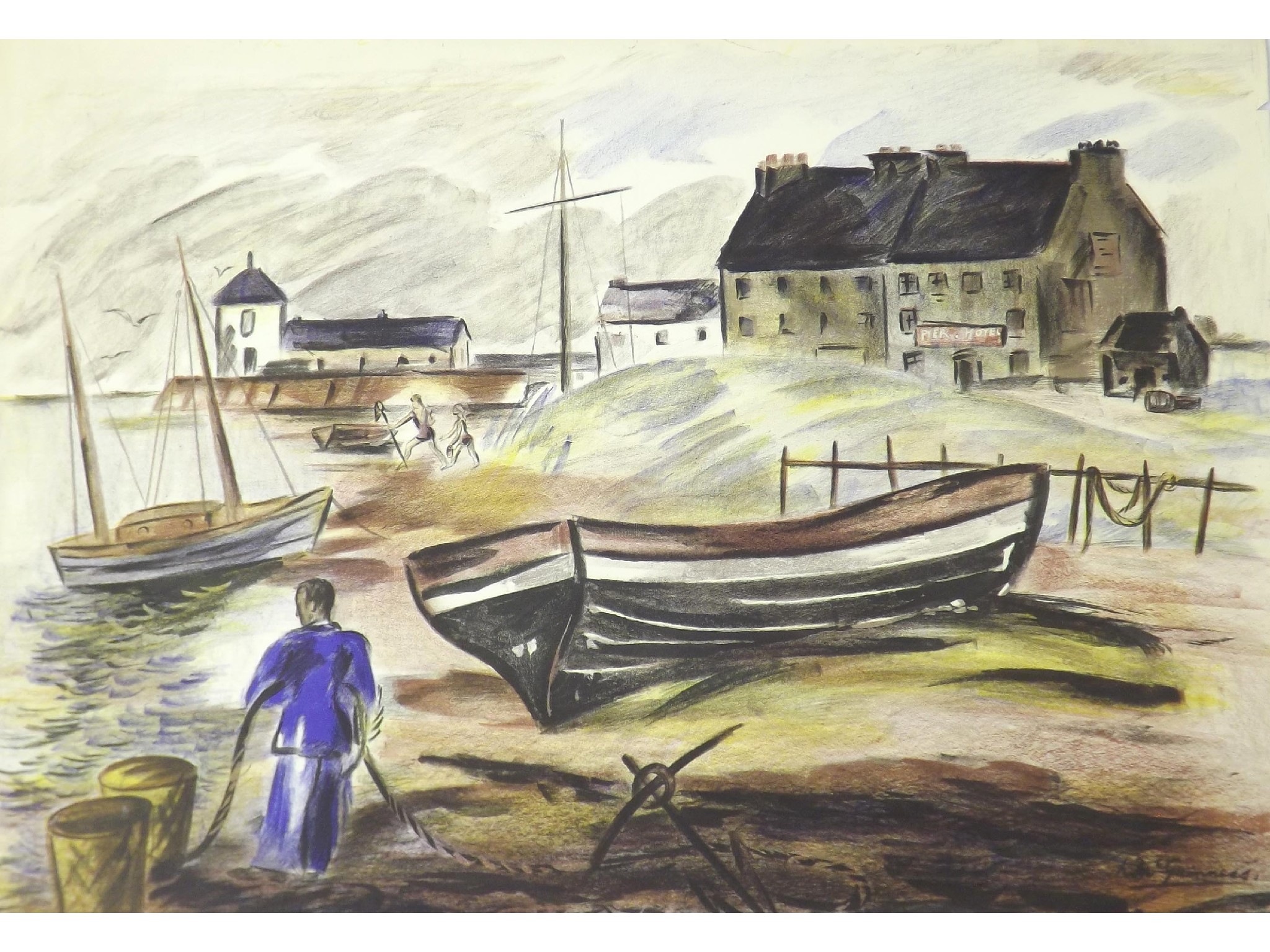 Appraisal: Norah McGuiness - - 'The Fisherman's Beach' bears pencil signature