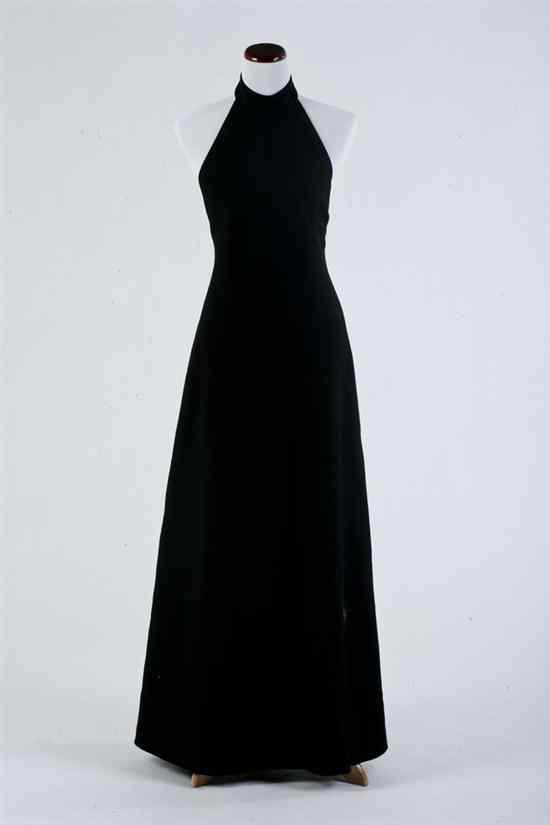 Appraisal: ANNE KLEIN BLACK WOOL HALTER GOWN Mandarin halter A-line shape