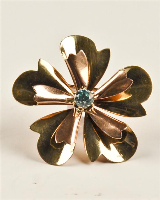 Appraisal: A Gold and Blue Zircon Brooch K marked yellow and