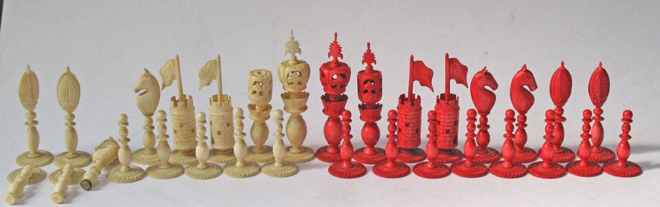 Appraisal: A COLLECTION OF RED STAINED AND UNSTAINED IVORY CHESS PIECES