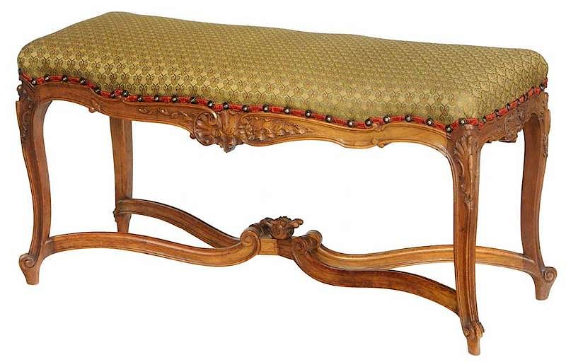 Appraisal: Provincial Louis XV Style Carved Walnut Bench French early th