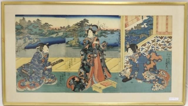 Appraisal: A TH CENTURY JAPANESE WOODBLOCK PRINT TRYPTICDEPICTING THREE WOMEN IN