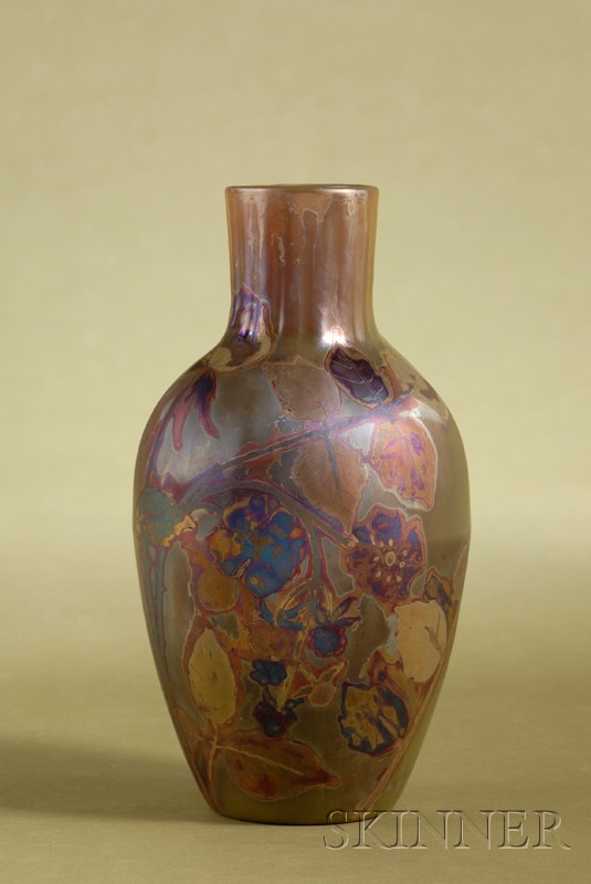 Appraisal: Amedee de Caranza Iridescent Glazed Baluster Vase early th century