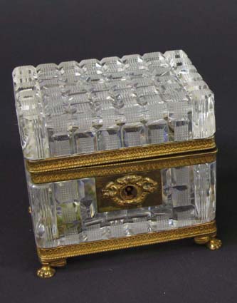 Appraisal: FRENCH CUT CRYSTAL BRONZE MOUNTED TREASURE BOX rectangular form having