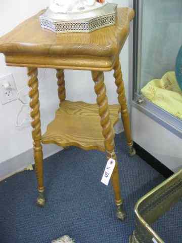 Appraisal: Victorian Oak Plant Stand metal ball claw feet with glass