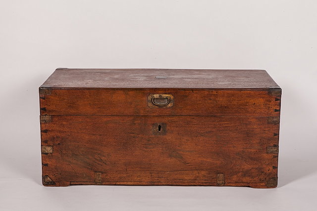 Appraisal: A TH CENTURY SMALL CAMPHOR WOOD CAMPAIGN TRUNK with sunk