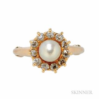 Appraisal: Antique Gold Pearl and Diamond Ring the pearl measuring approx